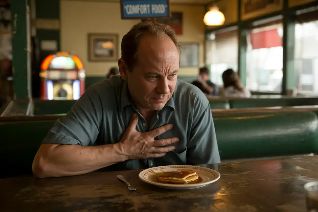 Diagram showing how GERD causes referred pain from the esophagus to the back and shoulder blades.