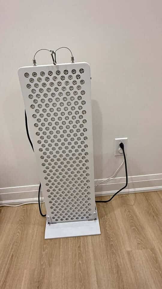 A side-by-side comparison image of an Infraredi and a Kala red light therapy panel.