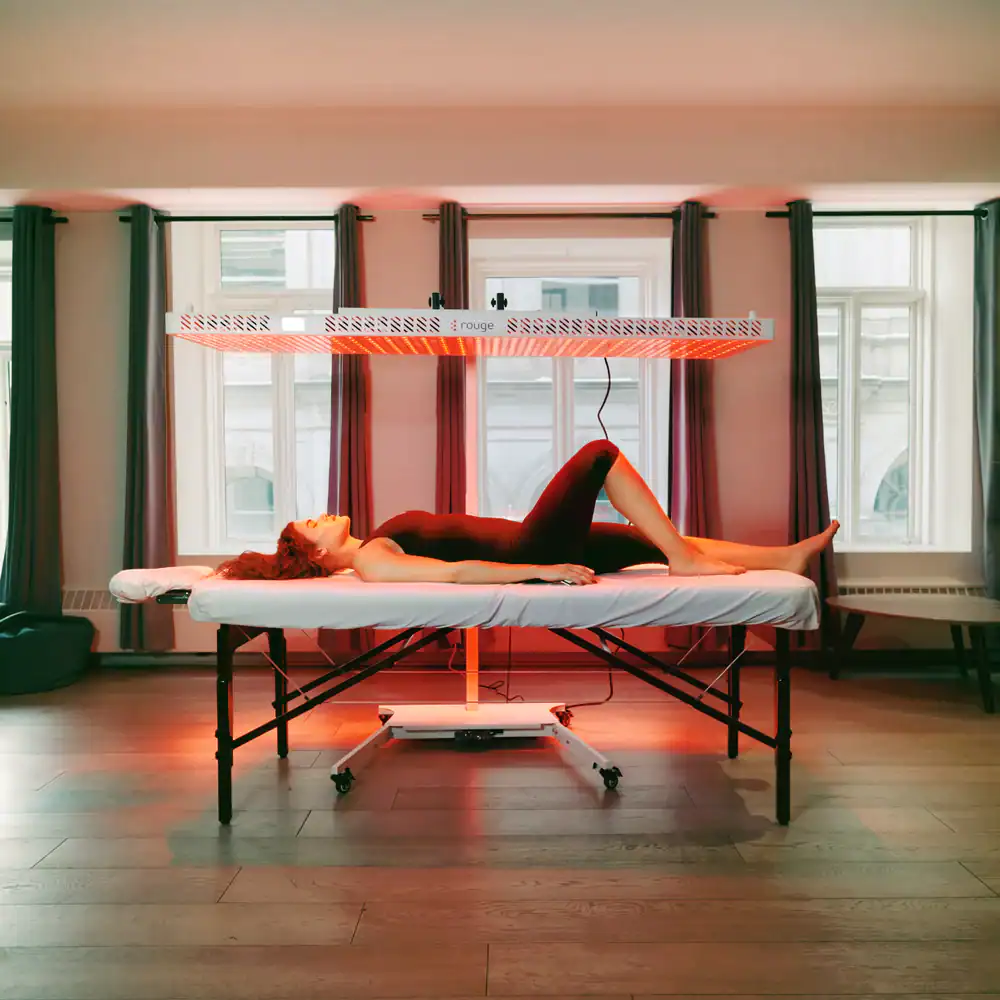 A sleek display of the Rouge G4 red light therapy panels, showing their modern design.