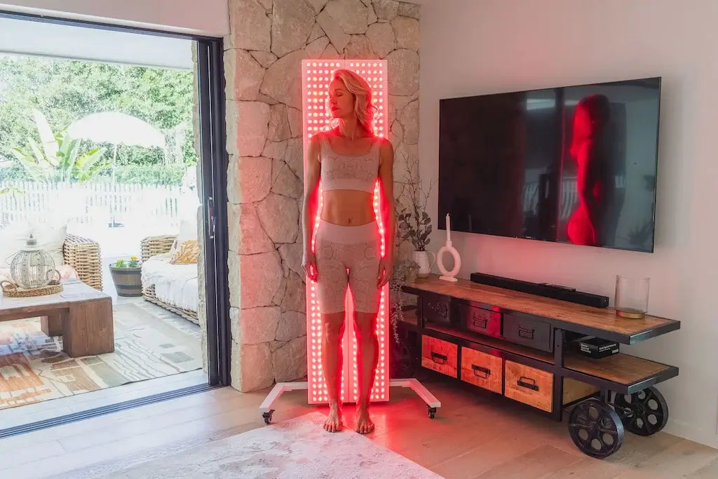 Woman using the Infraredi Pro Max Panel for a review.