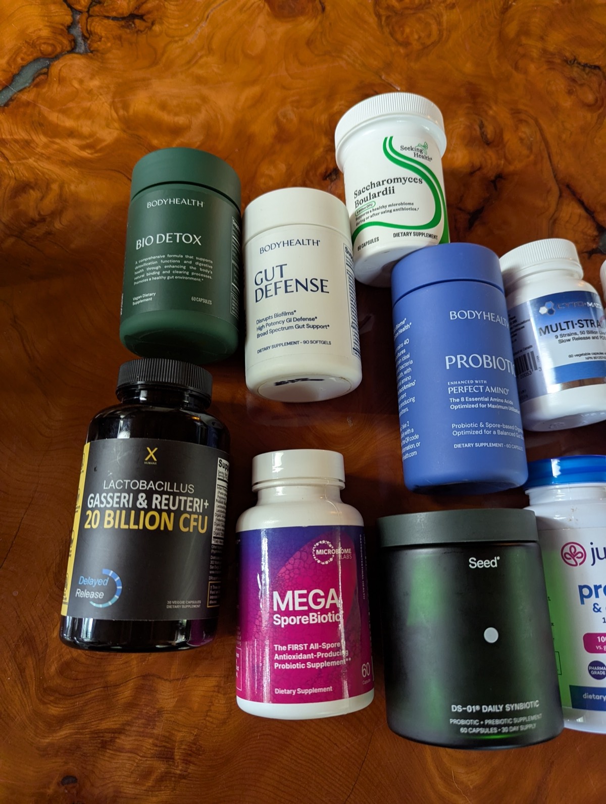 different probiotics shown on my coffee table 