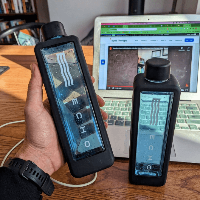 Echo Flask hydrogen water bottle touch screen showing hydrogen cycle — FSA and HSA eligible through TrueMed