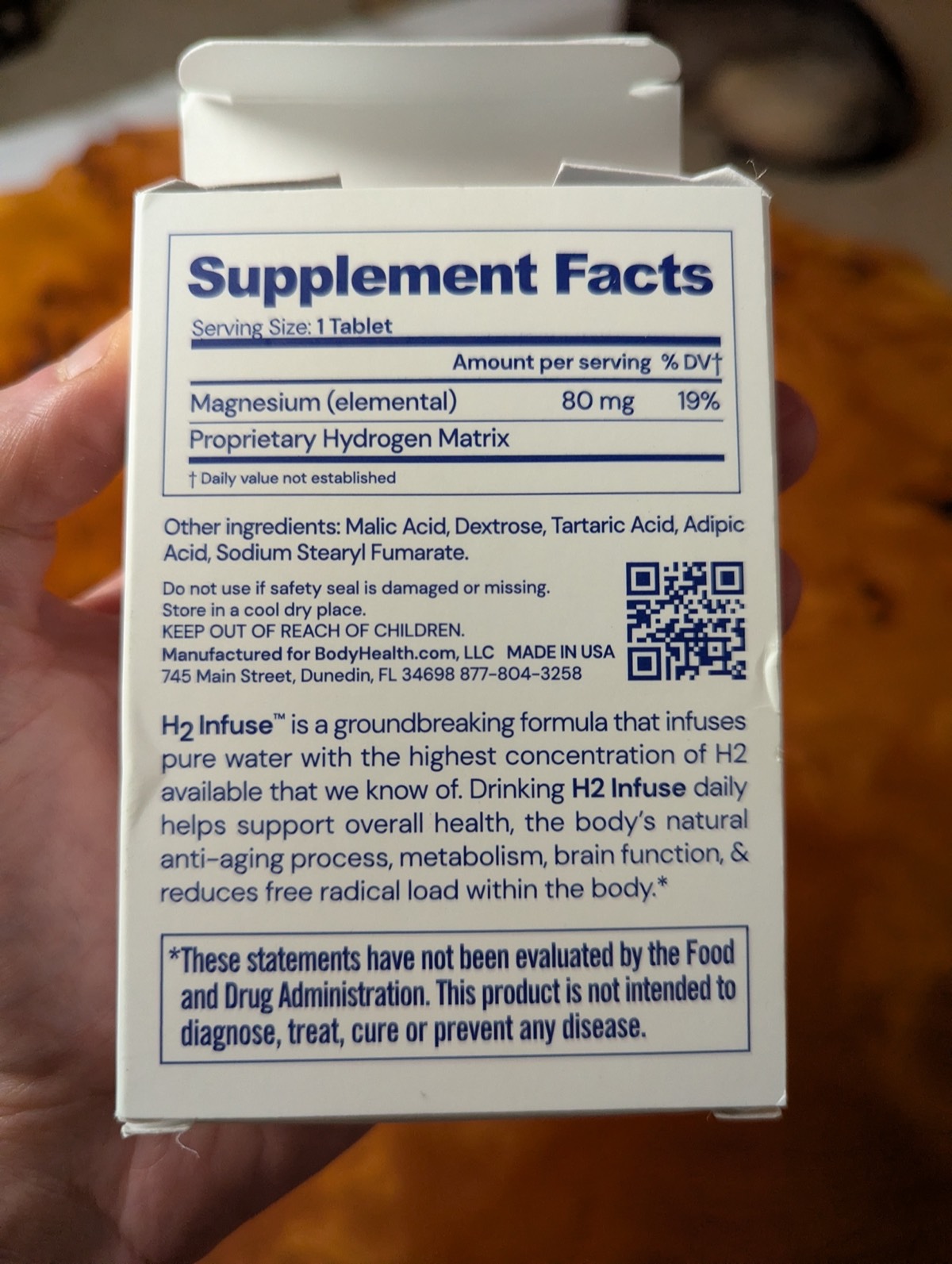 ingredient list of hydrogen tablets