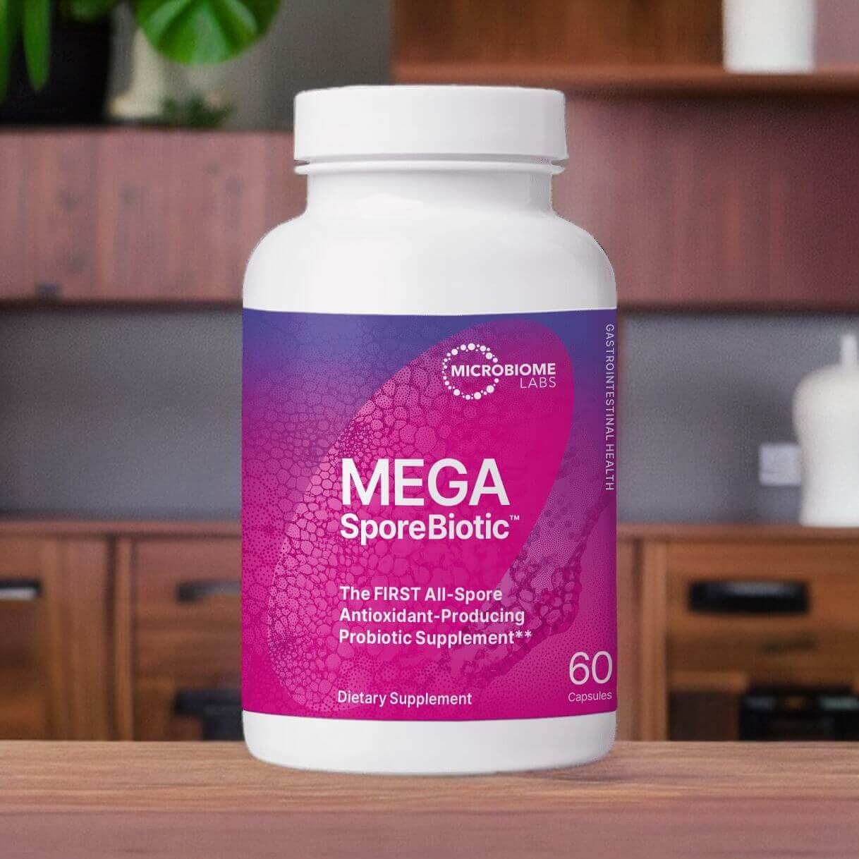 The Megasporebiotic Probiotic bottle, a professional-grade supplement for SIBO.