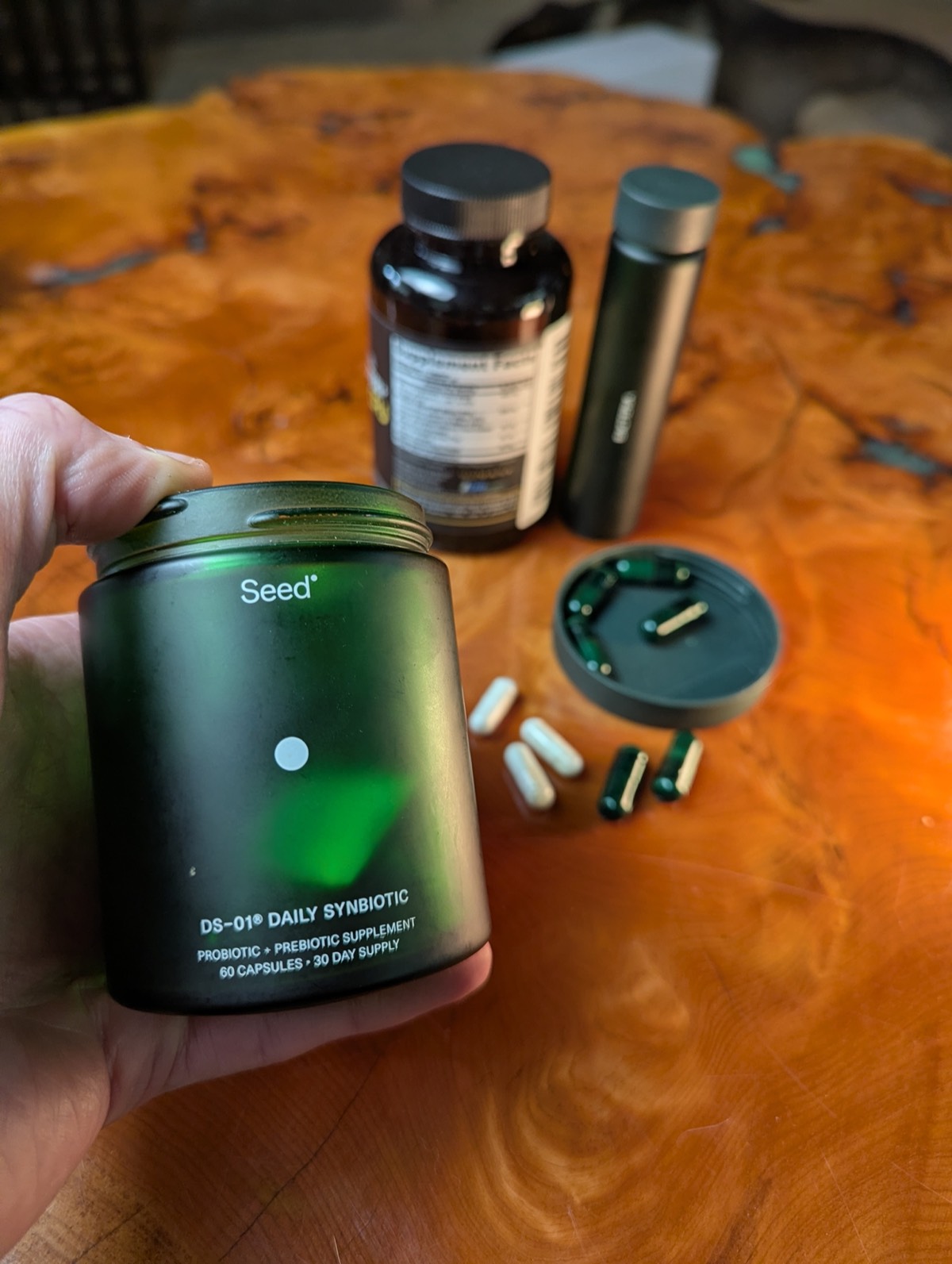 probiotic in the background with seed ds 01 behing held