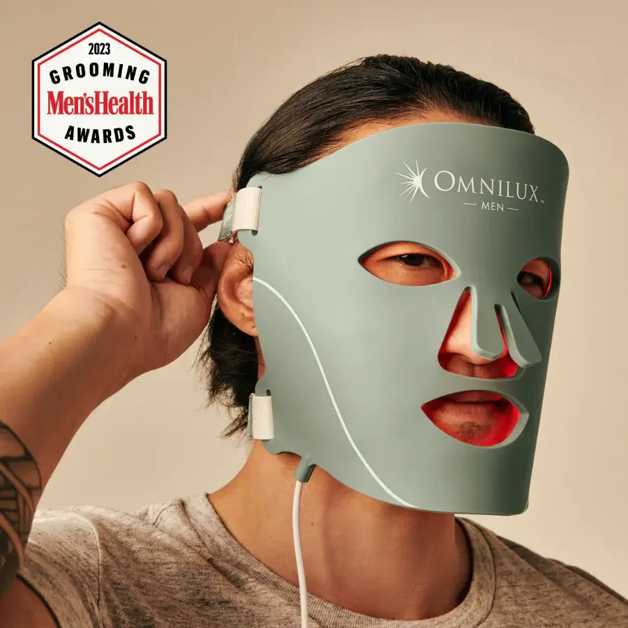 The Omnilux Men red light mask designed specifically for men's skincare needs.