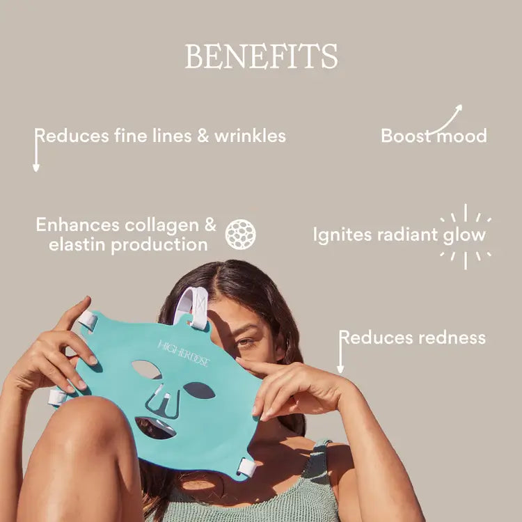 The HigherDOSE Red Light Face Mask, a premium LED light therapy machine for the face.