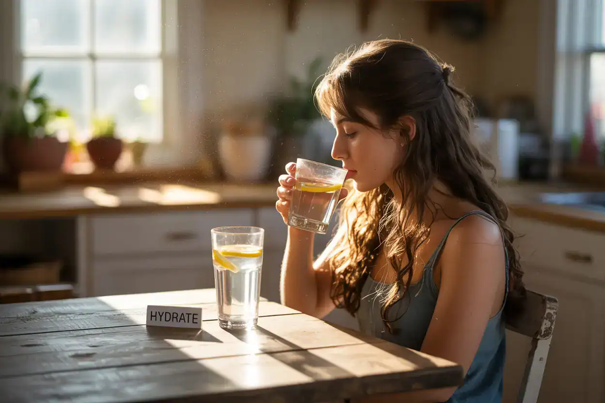 a woman drinking water from a hydrogen water bottle for the hydrogen water benefits